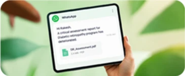 Tablet showing an urgent WhatsApp escalation from CareMonk